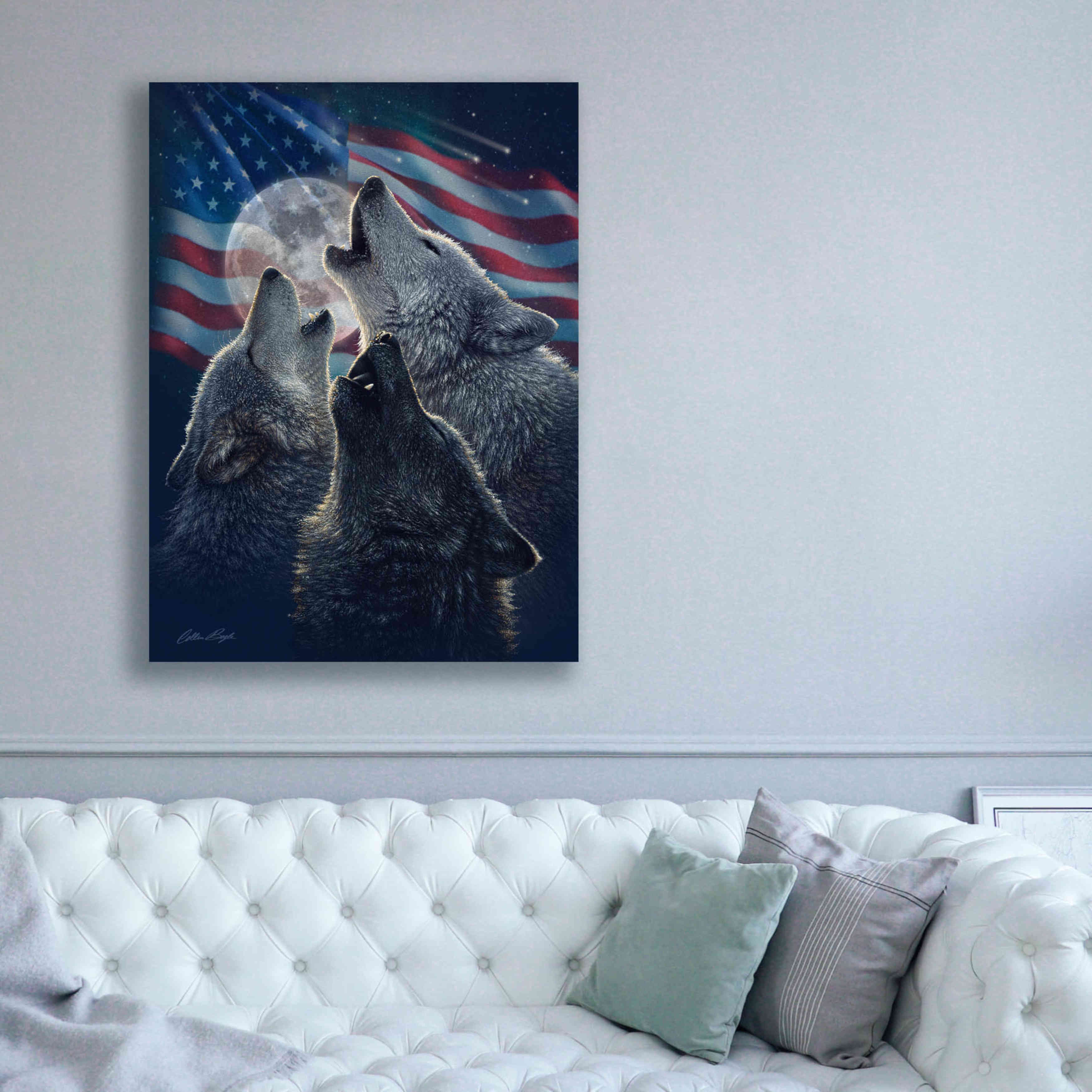 'Wolf Trinity Patriotic' by Collin Bogle, Canvas Wall Art,40x54