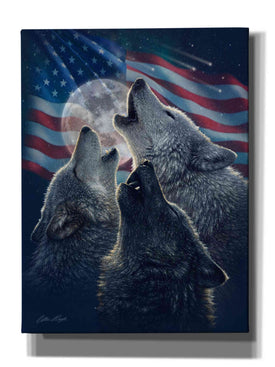 'Wolf Trinity Patriotic' by Collin Bogle, Canvas Wall Art,Size C Portrait