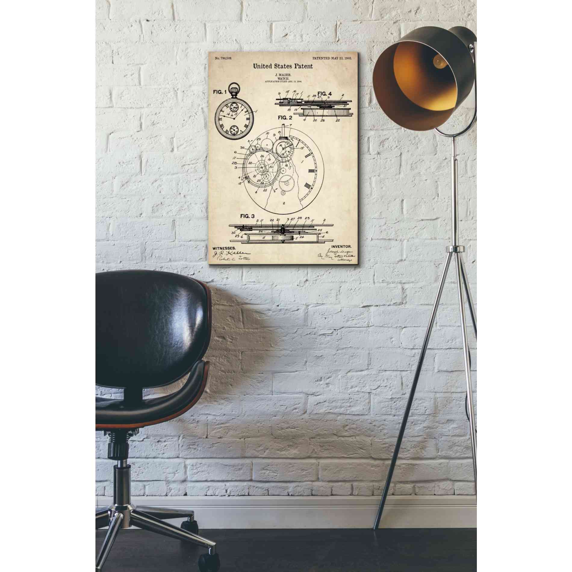 'Stopwatch Vintage Patent Blueprint' Canvas Wall Art,18 x 26