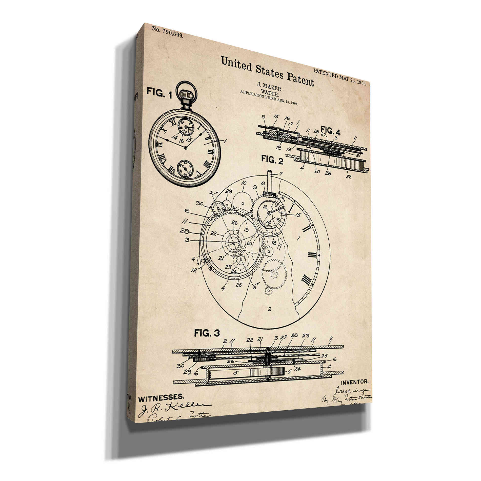 'Stopwatch Vintage Patent Blueprint' Canvas Wall Art