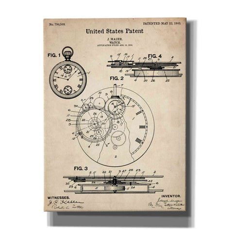 Image of 'Stopwatch Vintage Patent Blueprint' Canvas Wall Art