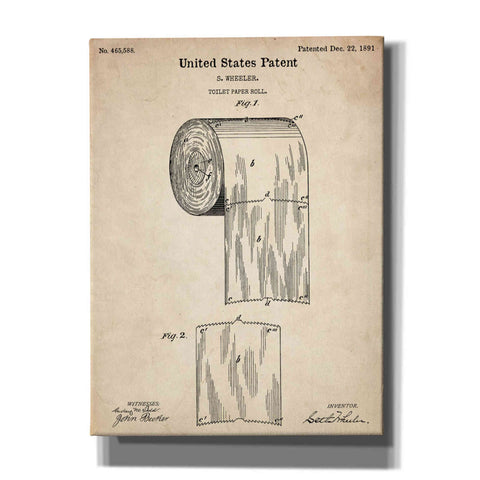 Image of 'Toilet Paper Roll Vintage Patent' Canvas Wall Art