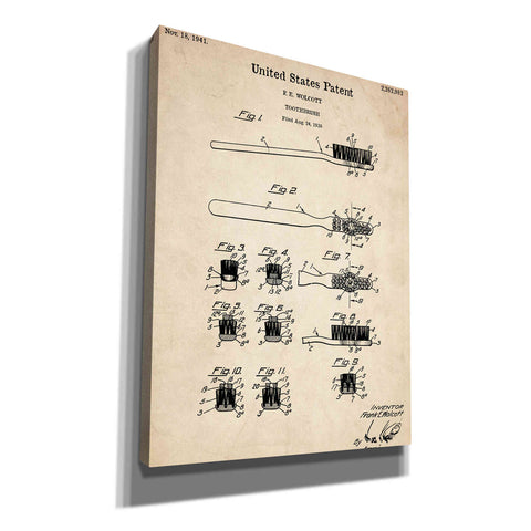 Image of 'Toothbrush Vintage Patent' Canvas Wall Art