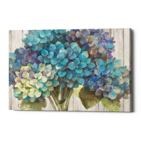 'Turquoise Hydrangea on Barn Board' by Albena Hristova, Canvas Wall Art