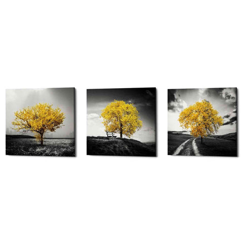 Image of 'Vibrant Tree Series: Gold Triptych (Set of 3)' Canvas Wall Art
