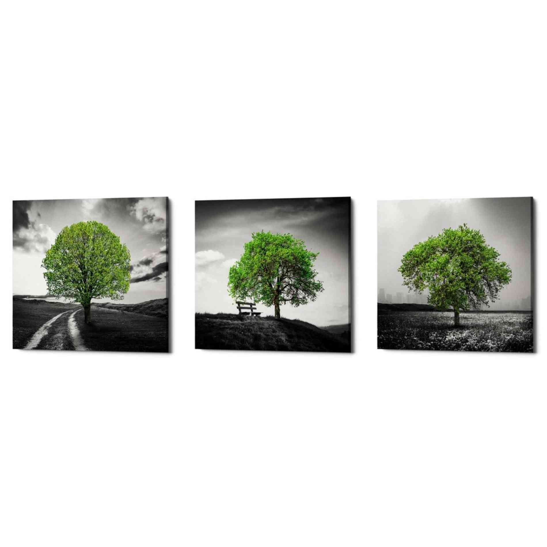 'Vibrant Tree Series: Green Triptych (Set of 3)' Canvas Wall Art