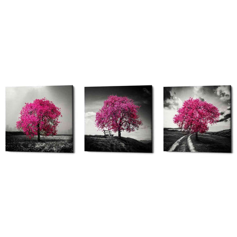 Image of 'Vibrant Tree Series: Magenta Triptych (Set of 3)' Canvas Wall Art
