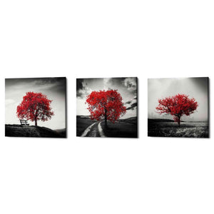 'Vibrant Tree Series: Ruby Triptych (Set of 3)' Canvas Wall Art
