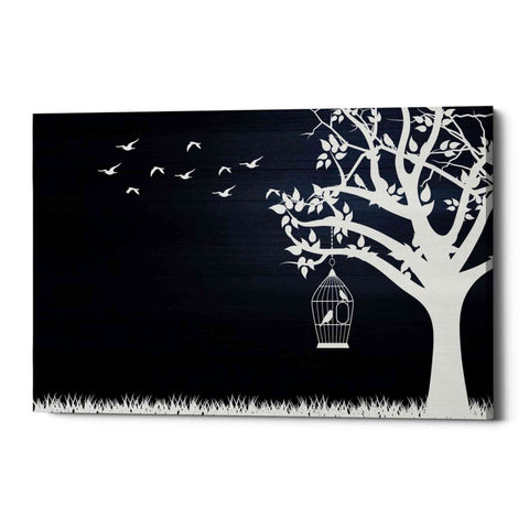 Image of 'Wood Series: Birds and Tree, Inverted Silhouettes' Canvas Wall Art