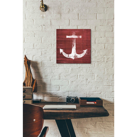 Image of 'Red and White Anchor' by Linda Woods, Canvas Wall Art,12 x 12