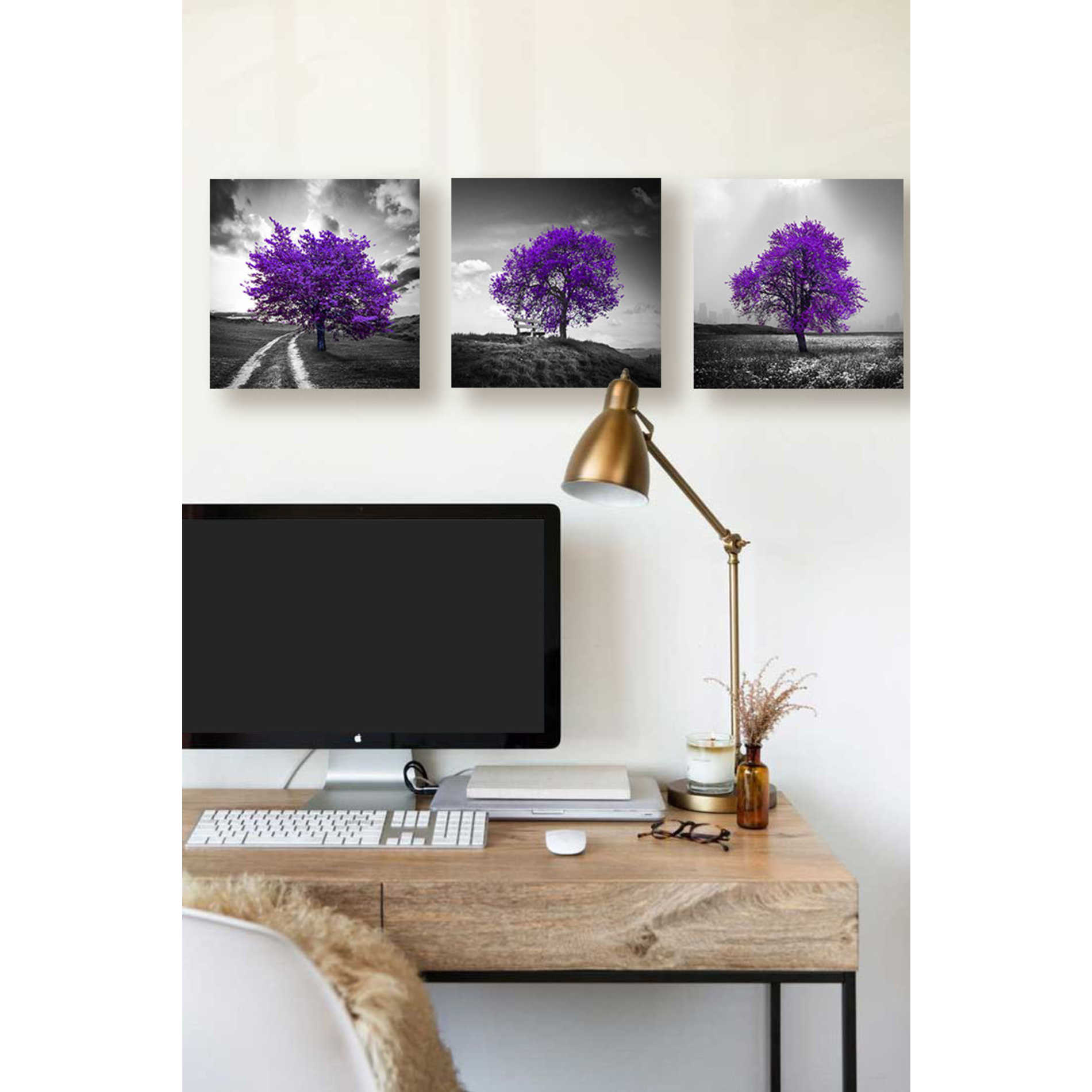 'Vibrant Tree Series: Amethyst Triptych (Set of 3)' Canvas Wall Art,36 x 12