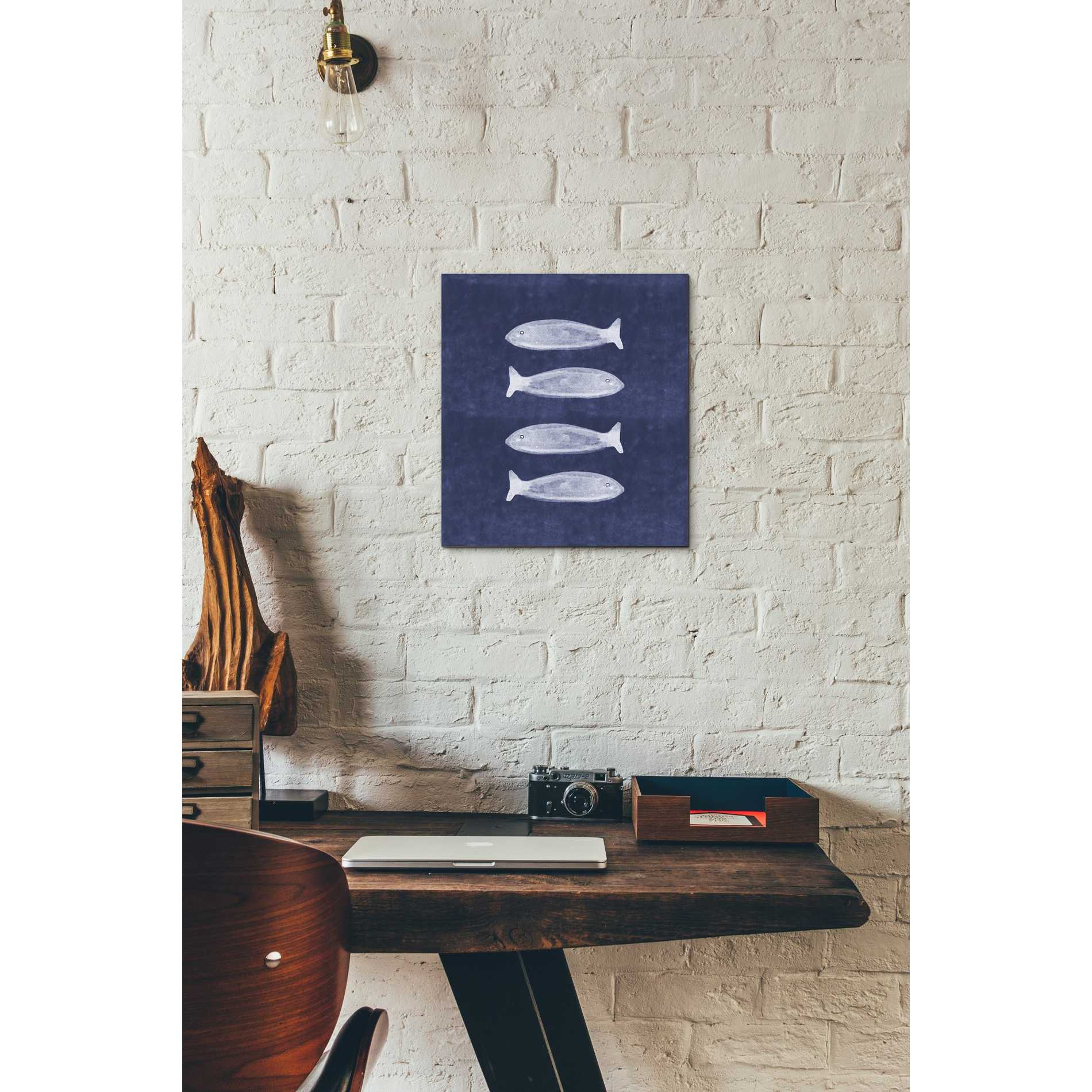 'Indigo Fish' by Linda Woods, Canvas Wall Art,12 x 12