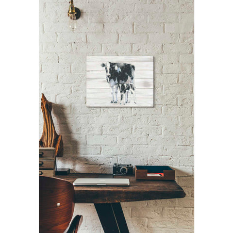 Image of 'Cow and Calf on Wood' by Emily Adams, Canvas Wall Art,12 x 16