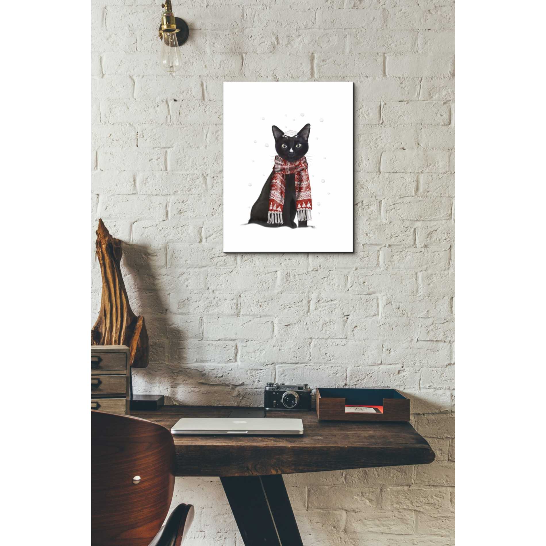 'Black Cat, Red Scarf' by Fab Funky Giclee Canvas Wall Art