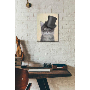 'Cat, Grey with Top Hat' by Fab Funky Giclee Canvas Wall Art