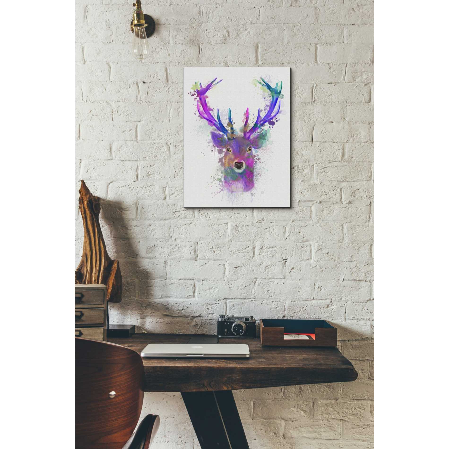 'Deer Head 1 Rainbow Splash Pink and Purple' by Fab Funky Giclee Canvas Wall Art