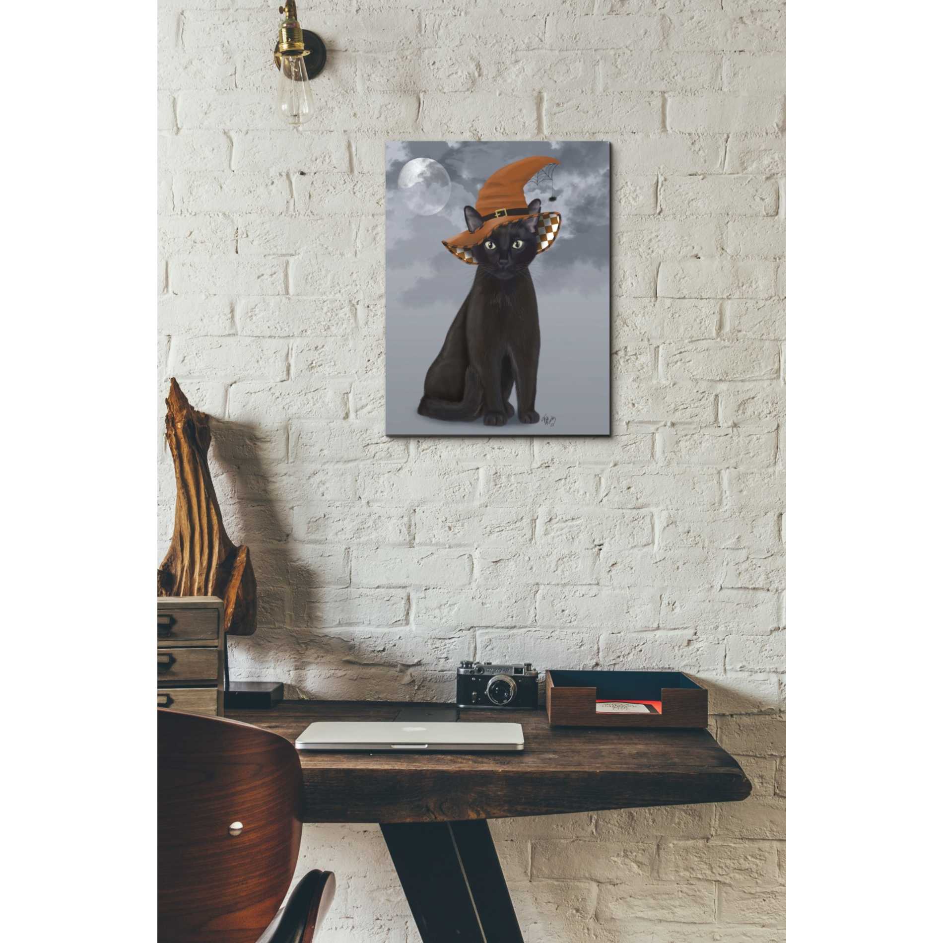 'Halloween Black Cat in Witches Hat' by Fab Funky Canvas Wall Art,12 x 16