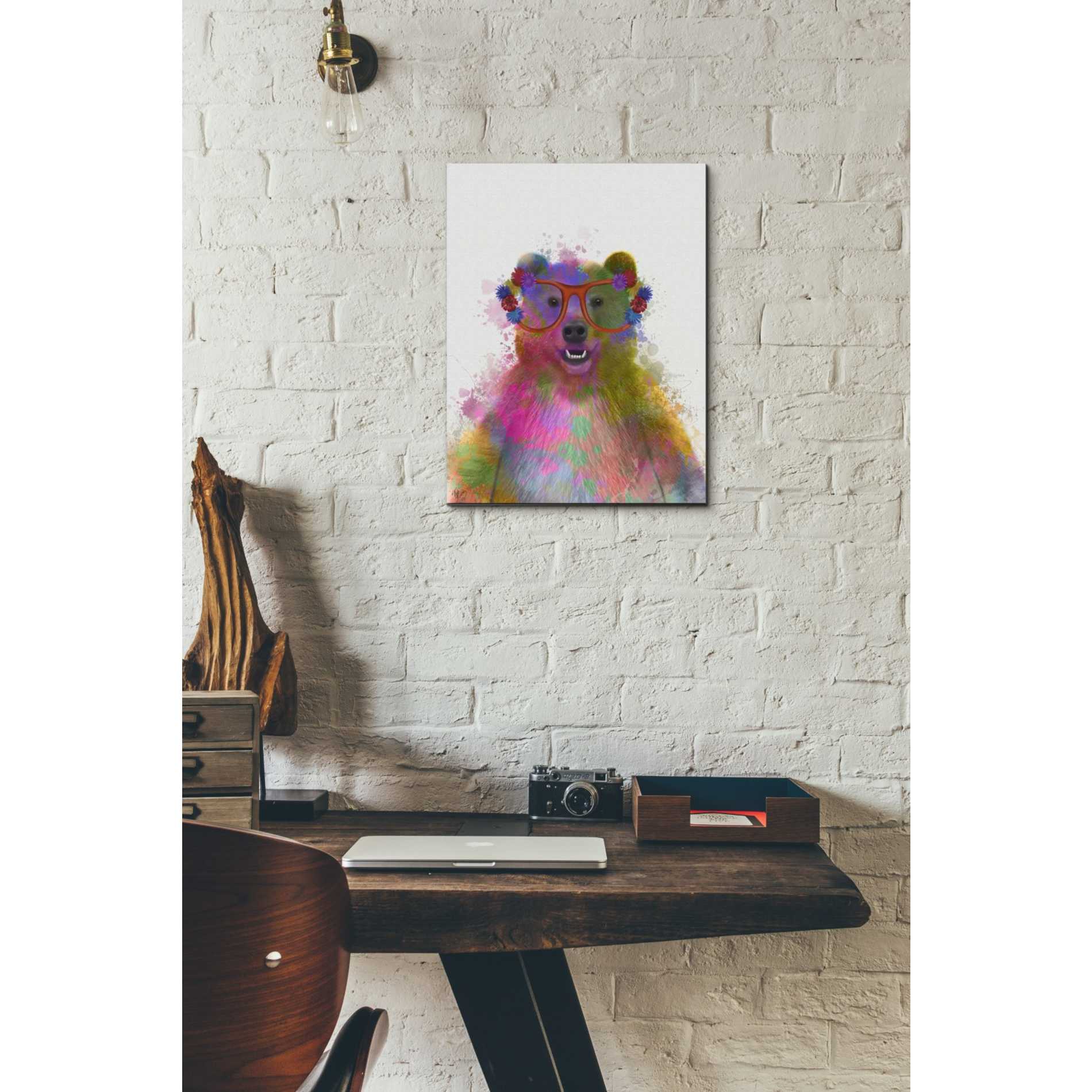'Rainbow Splash Bear' by Fab Funky Giclee Canvas Wall Art