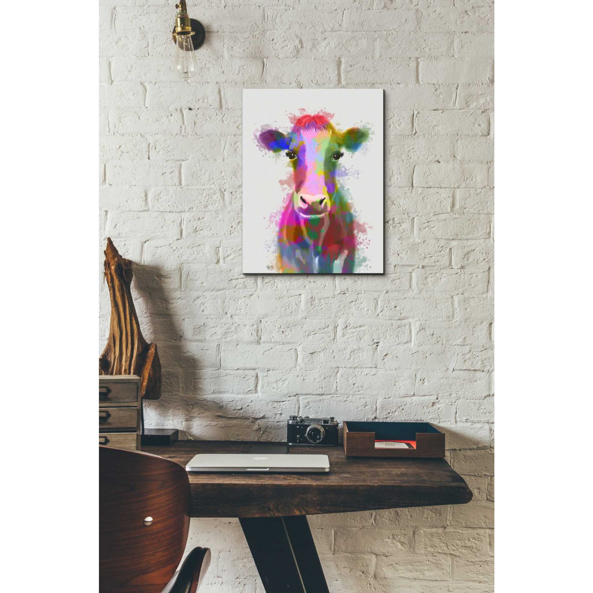 'Rainbow Splash Cow' by Fab Funky Giclee Canvas Wall Art