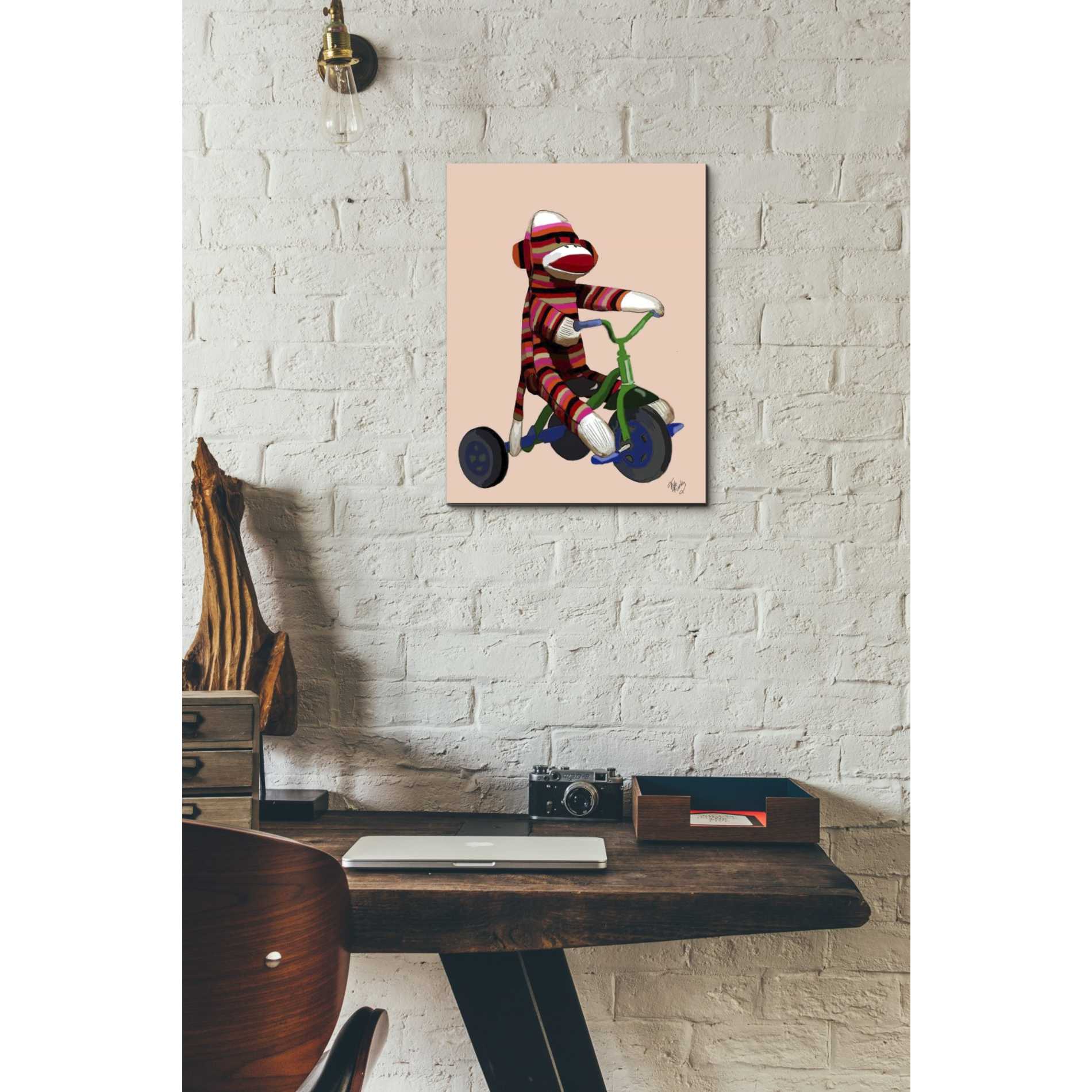 'Sock Monkey Tricycle' by Fab Funky Giclee Canvas Wall Art