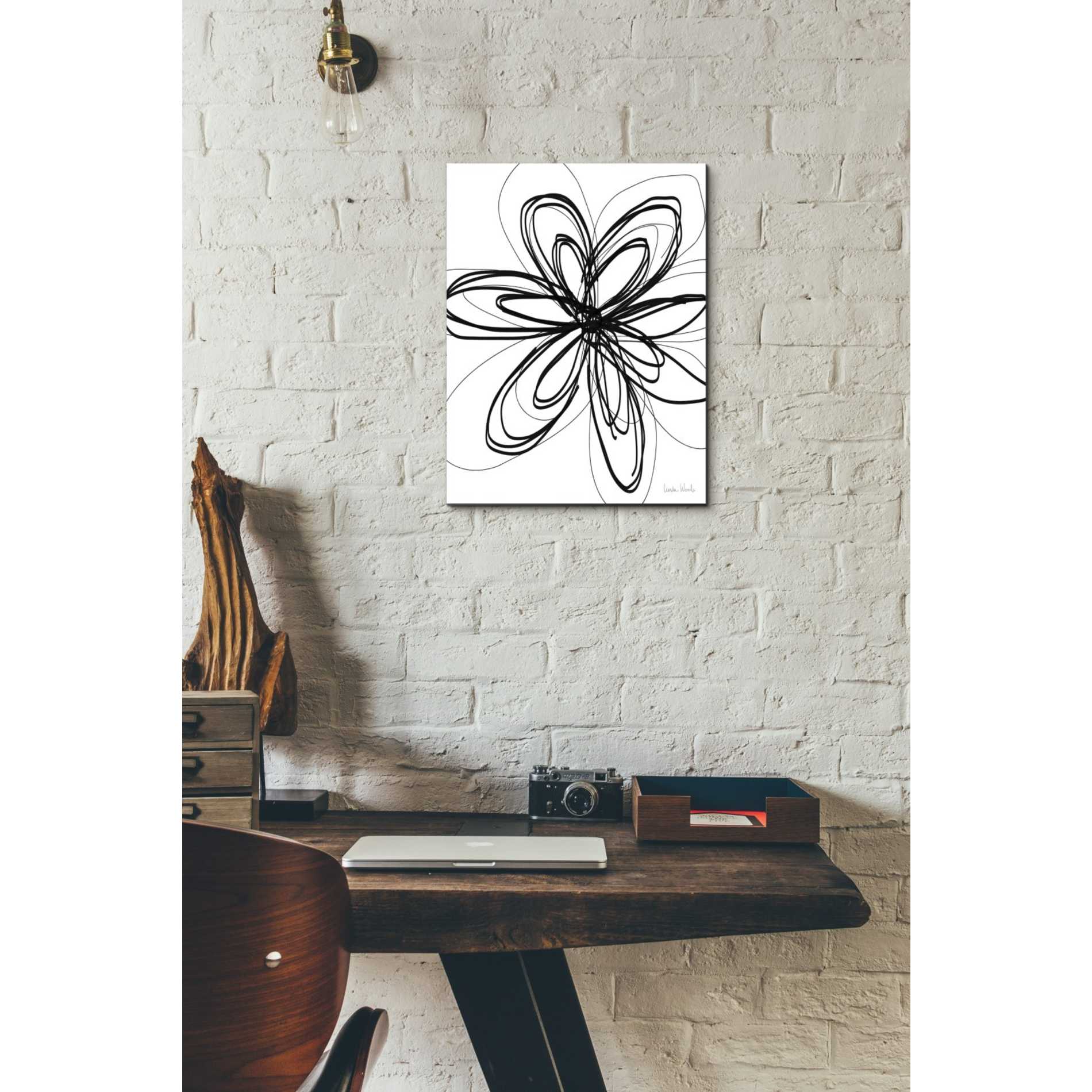 'Black Ink Flower I' by Linda Woods, Canvas Wall Art,12 x 16