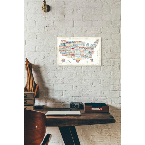 Image of 'US City Map' by Michael Mullan, Canvas Wall Art,18 x 12