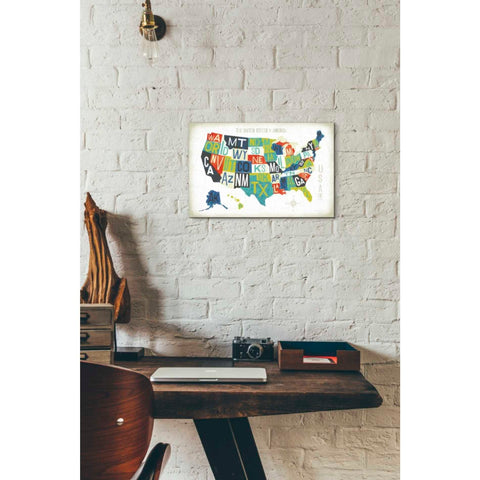 Image of 'Letterpress USA Map' by Michael Mullan, Canvas Wall Art,18 x 12