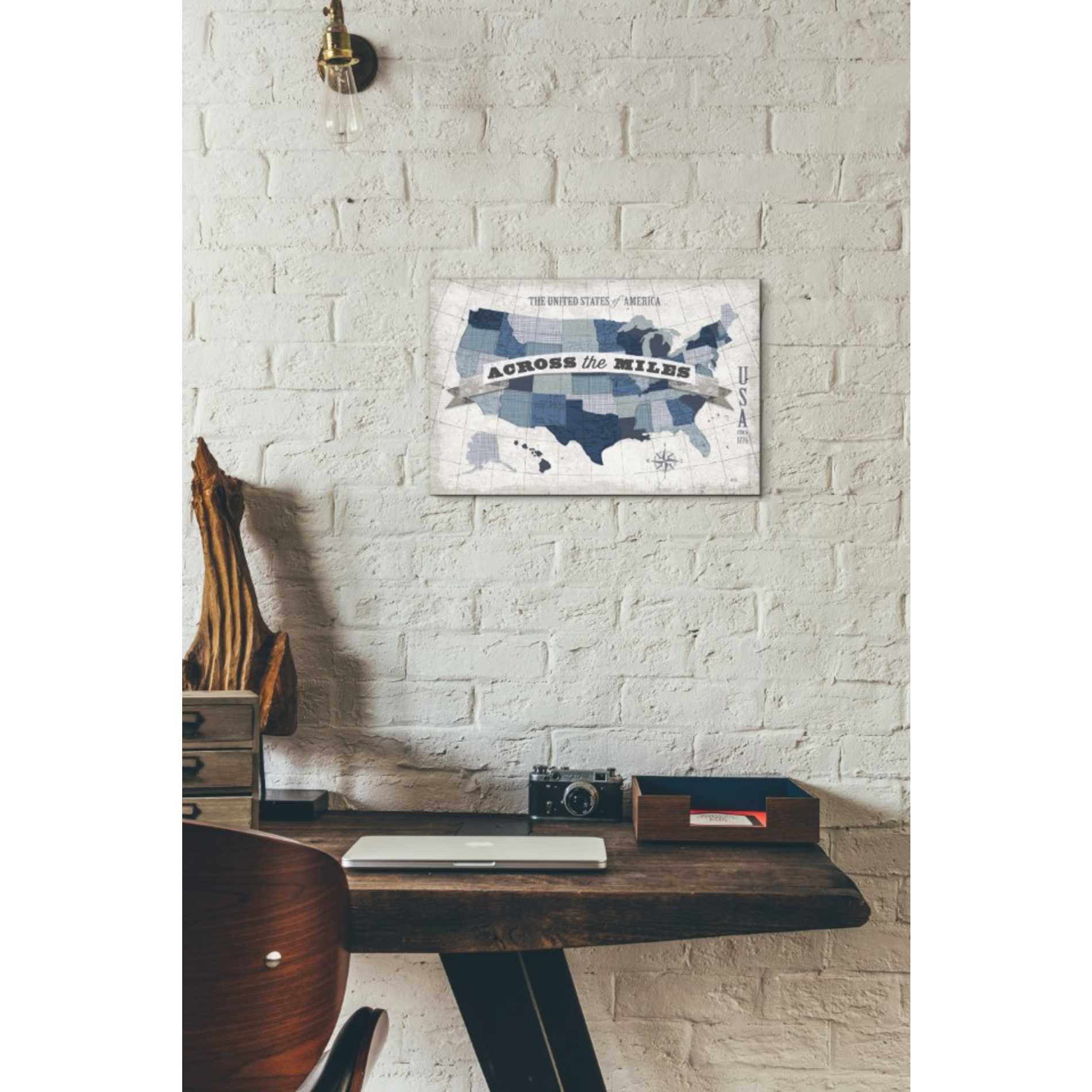 'USA Modern Vintage Blue Grey with Words' by Michael Mullan, Canvas Wall Art,18 x 12