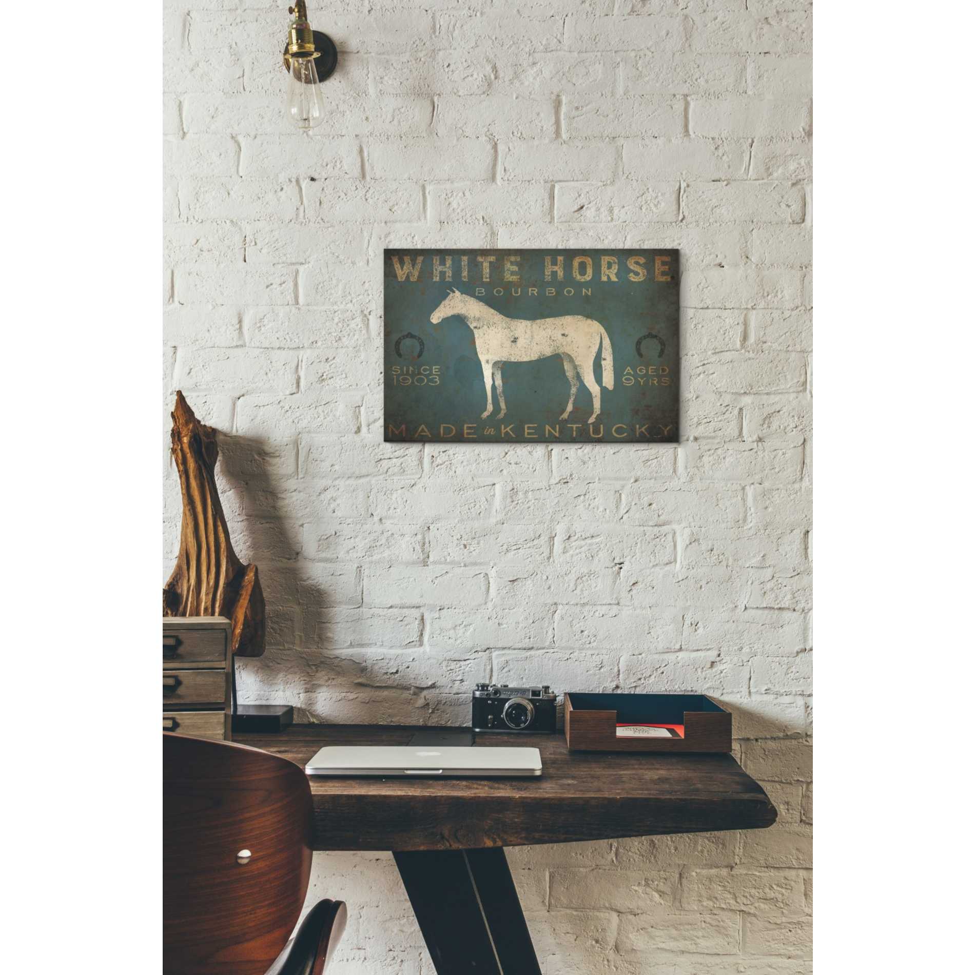 'White Horse with Words Blue' by Ryan Fowler, Canvas Wall Art,12 x 18