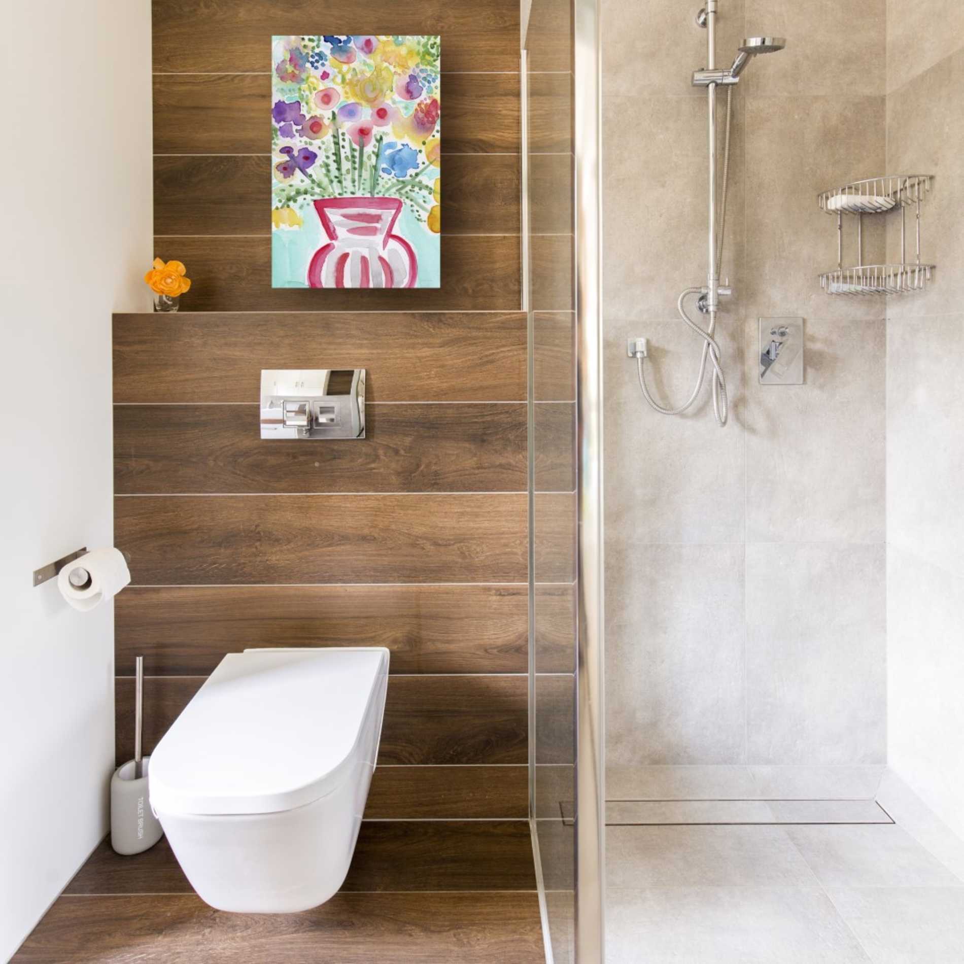 'Red Vase Of Flowers' by Linda Woods, Canvas Wall Art,12 x 18