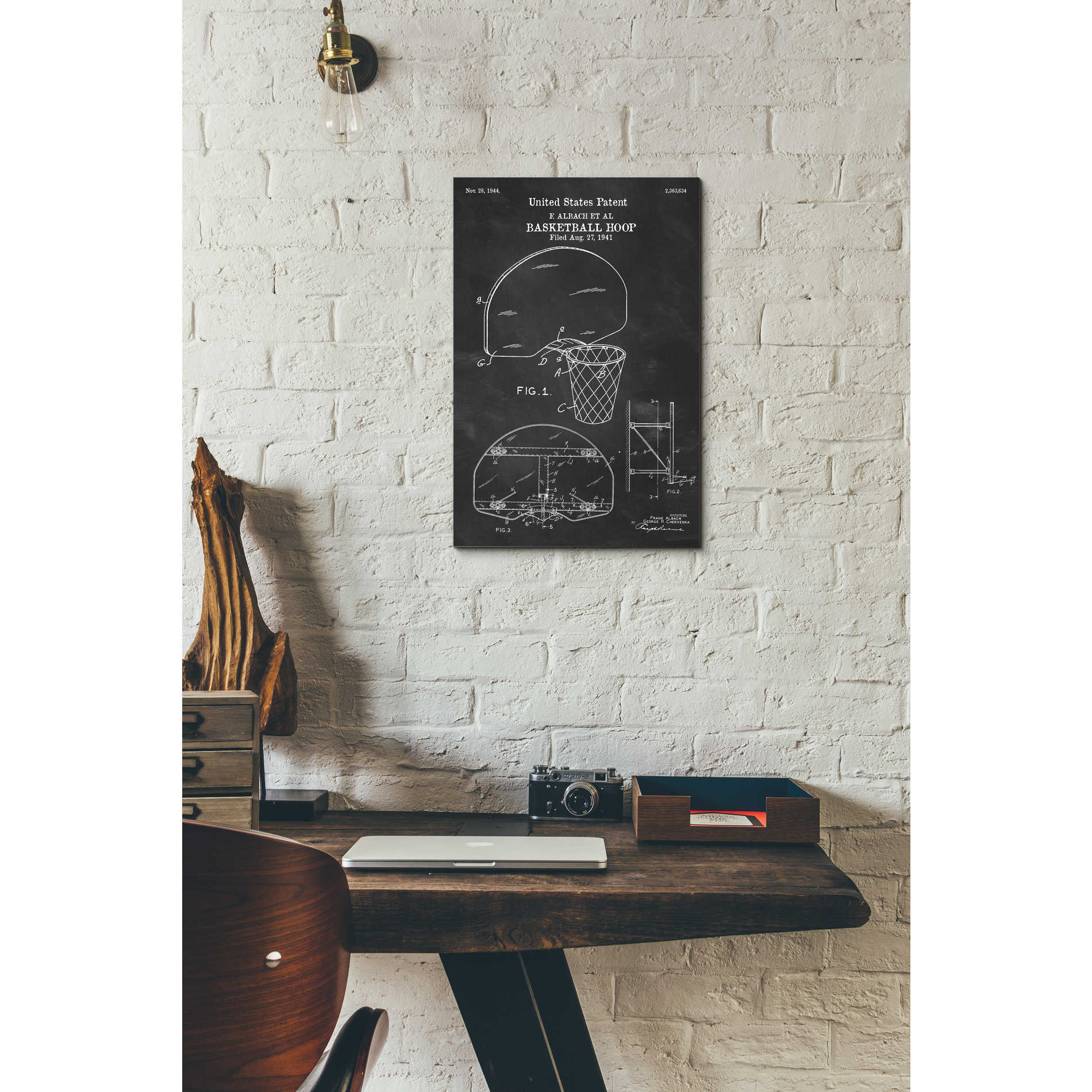 'Basketball Hoop Blueprint Patent Chalkboard' Canvas Wall Art,12 x 18