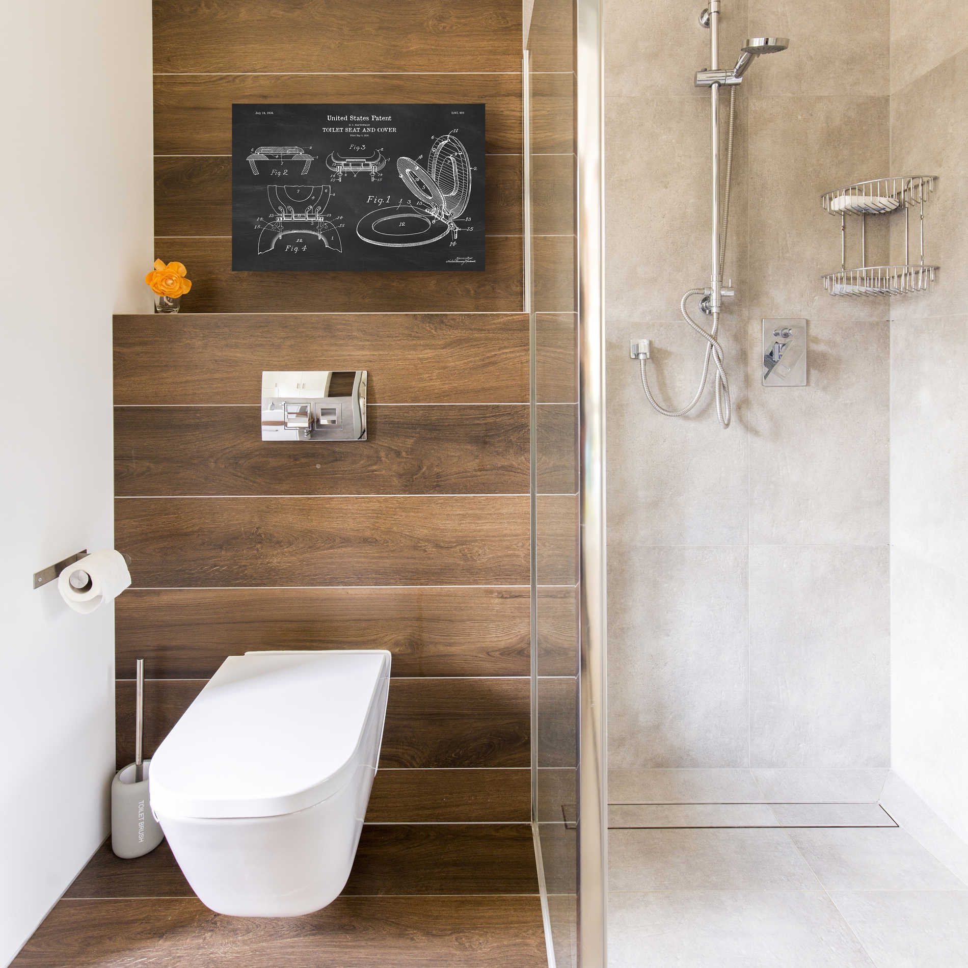 'Toilet Seat Cover Blueprint Patent Chalkboard' Canvas Wall Art,18 x 12