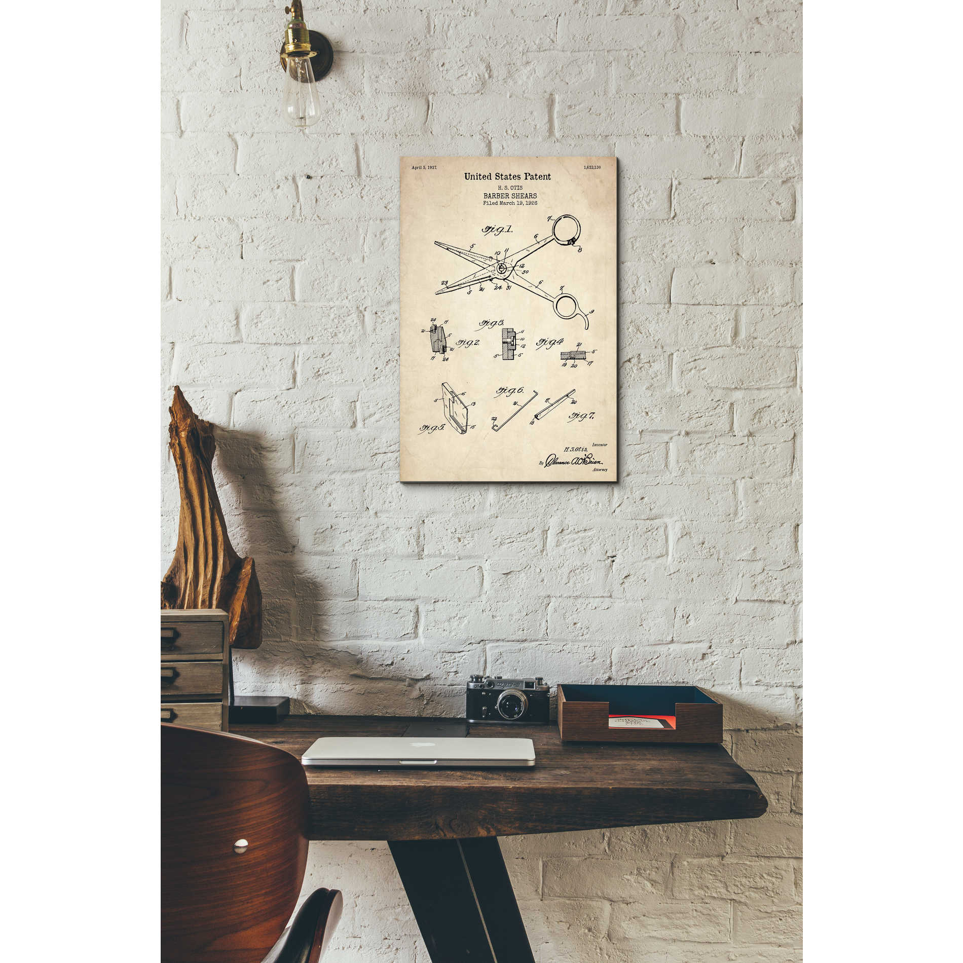 'Barber Shears Blueprint Patent Parchment' Canvas Wall Art,12 x 18