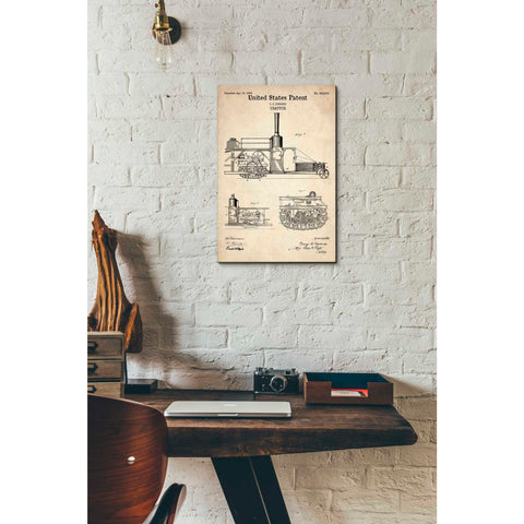 Image of 'Tractor Blueprint Patent Parchment' Canvas Wall Art,12 x 18