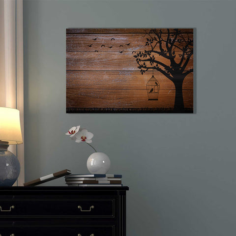 Image of 'Wood Series: Birds and Tree Silhouettes' Canvas Wall Art,12 x 18