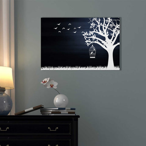 Image of 'Wood Series: Birds and Tree, Inverted Silhouettes' Canvas Wall Art,12 x 18