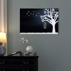 'Wood Series: Birds and Tree, Inverted Silhouettes' Canvas Wall Art,12 x 18