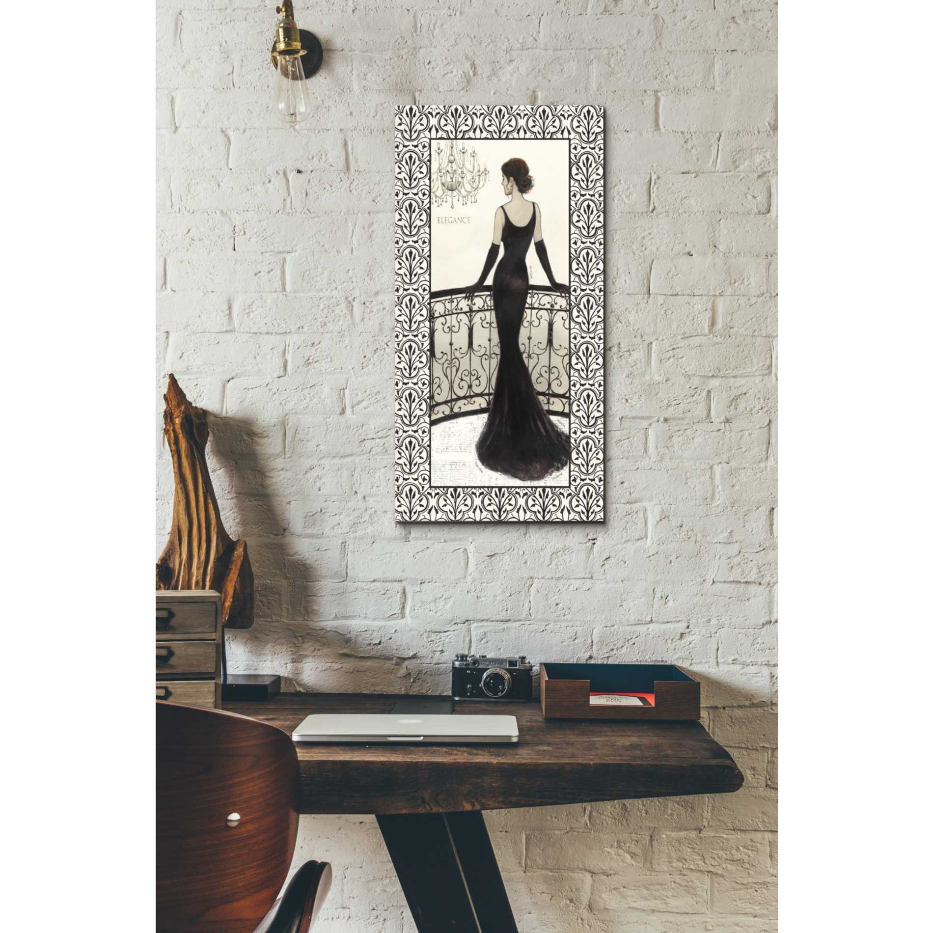 'La Belle Noir with Floral Cartouche Border 4' by Emily Adams, Canvas Wall Art,12 x 24