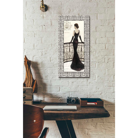 Image of 'La Belle Noir with Floral Cartouche Border 4' by Emily Adams, Canvas Wall Art,12 x 24