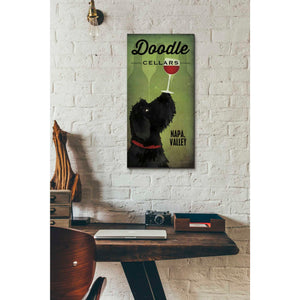 'Doodle Wine II Black Dog' by Ryan Fowler, Canvas Wall Art,12 x 24