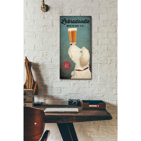 Image of 'Labradoodle Brewing' by Ryan Fowler, Canvas Wall Art,12 x 24