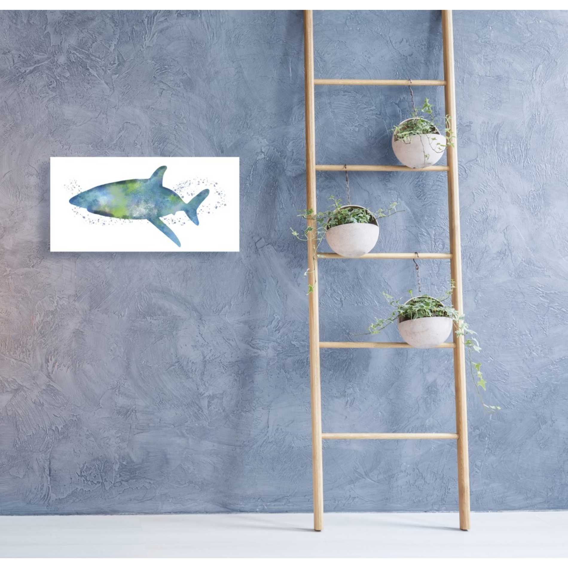 'Watercolor Shark I' by Linda Woods, Canvas Wall Art,24 x 12