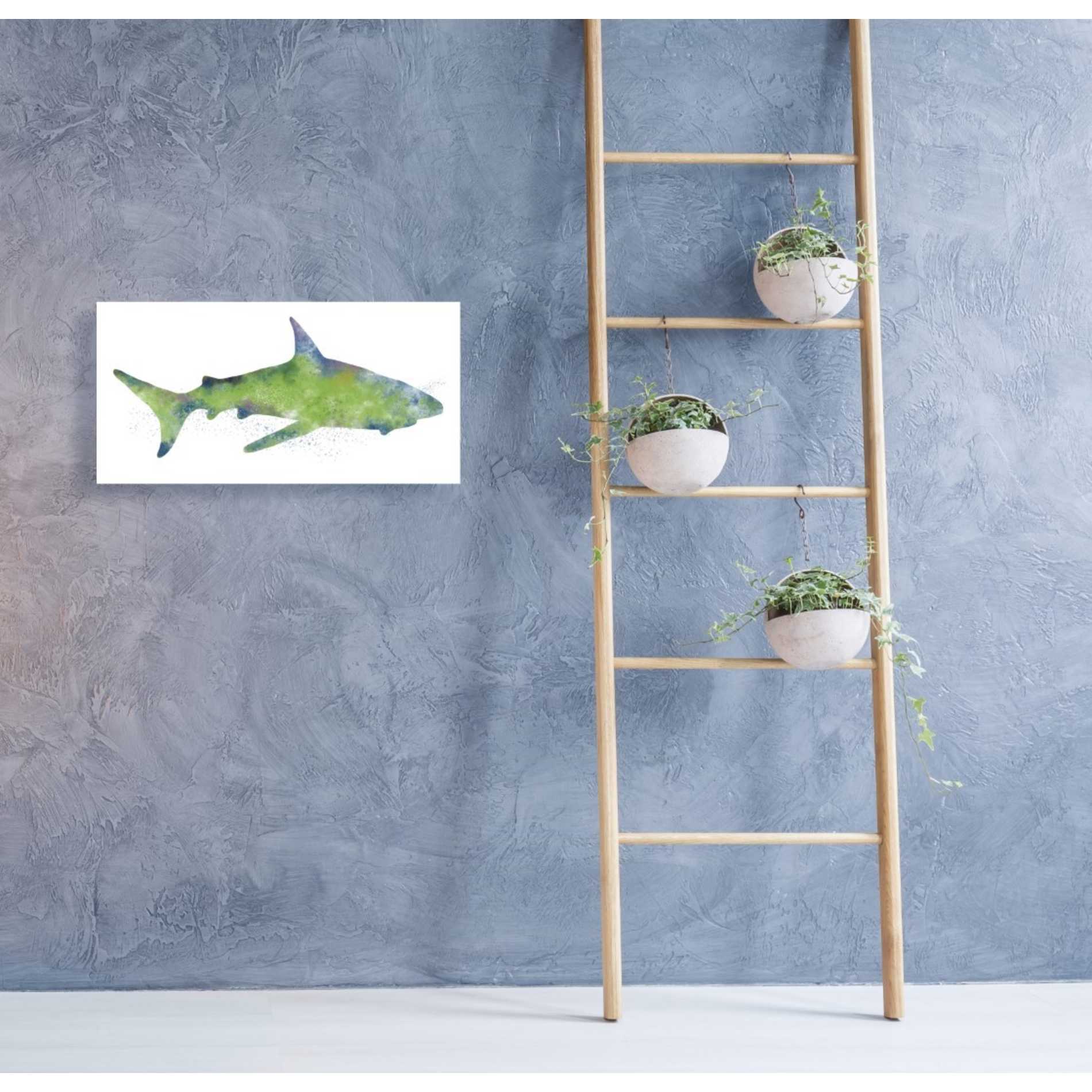 'Watercolor Shark II' by Linda Woods, Canvas Wall Art,24 x 12