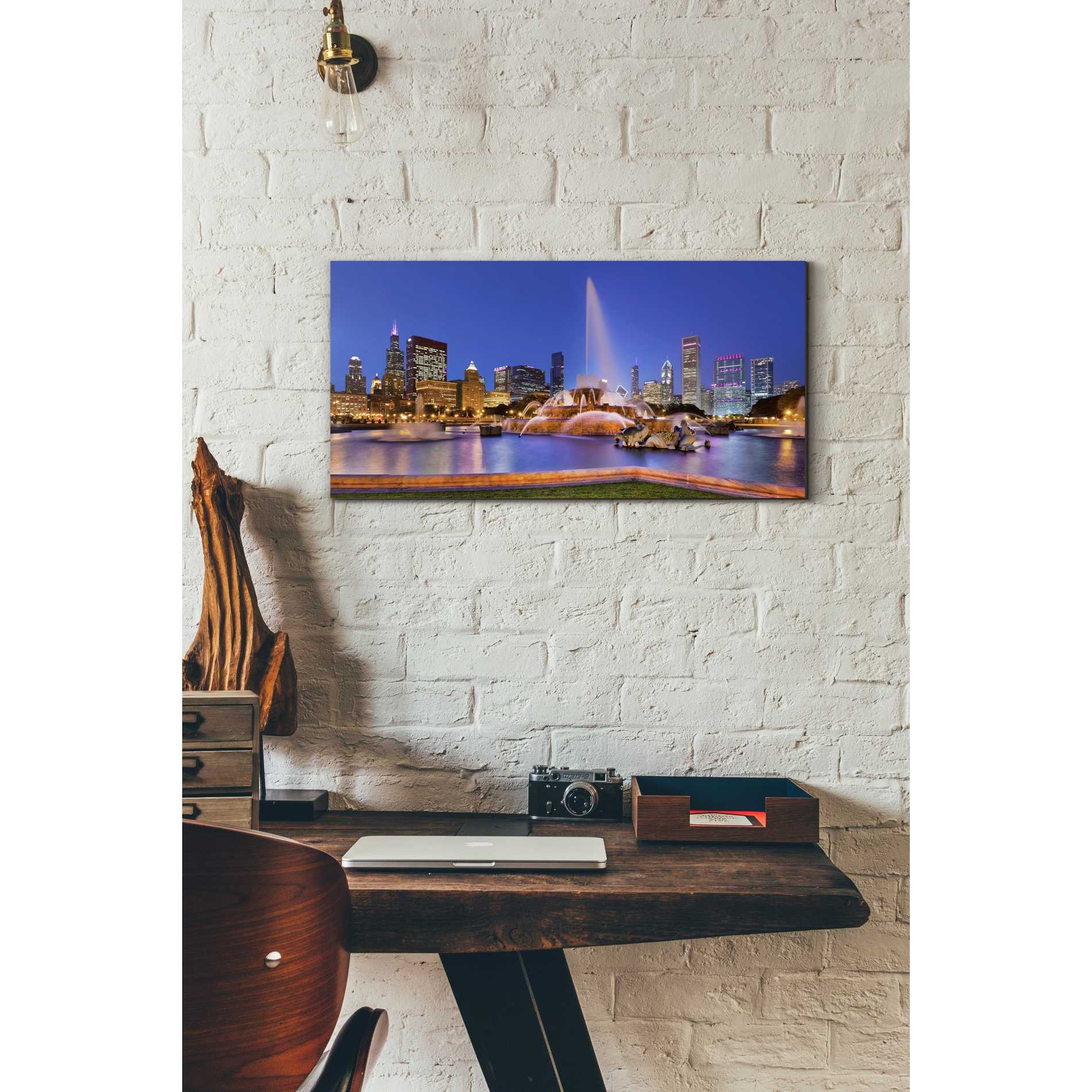 'Buckingham Fountain Pano,' Canvas Wall Art,12 x 24