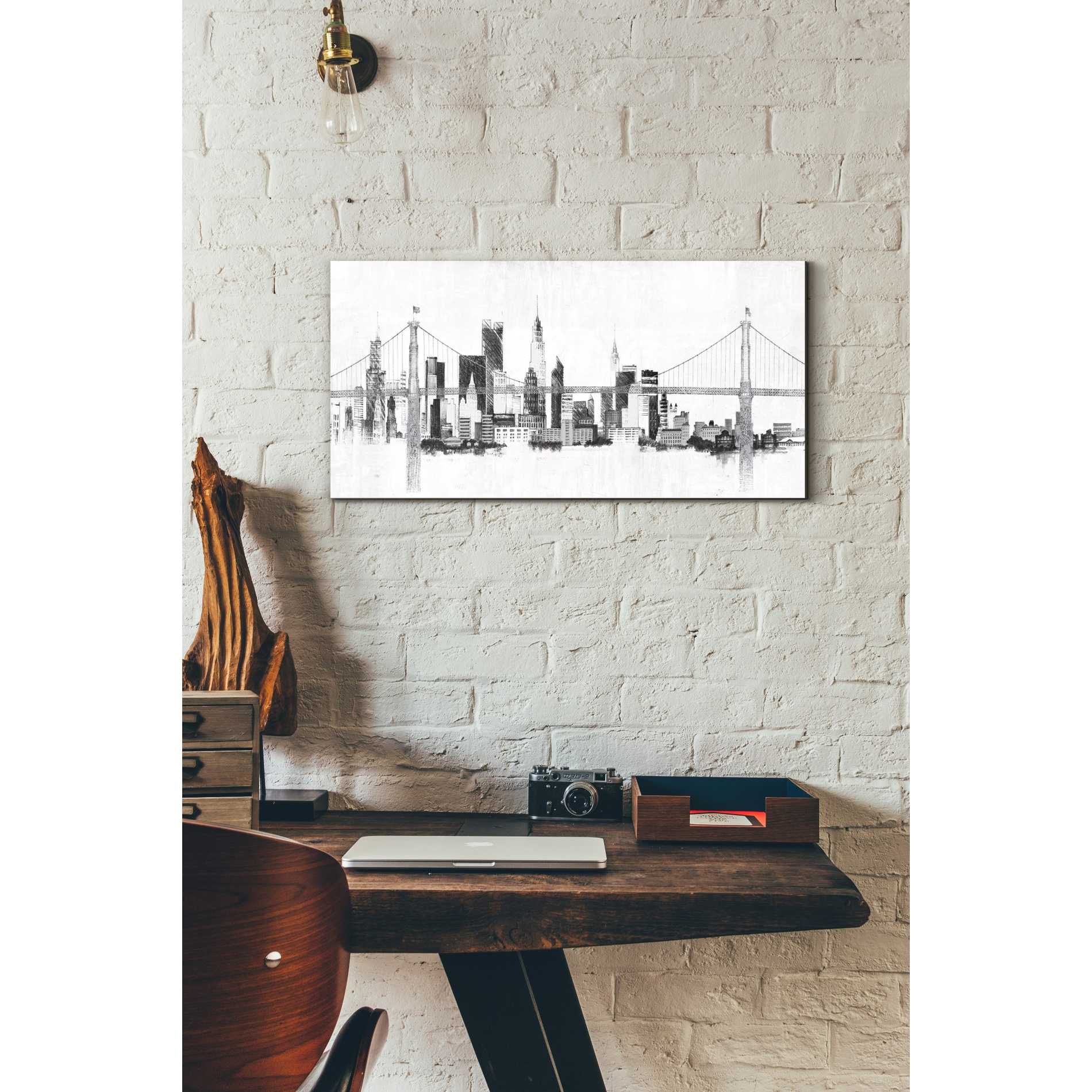 'Bridge And Skyline Silver' by Avery Tillmon, Canvas Wall Art,12 x 24