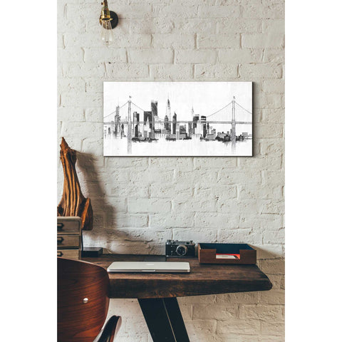 Image of 'Bridge And Skyline Silver' by Avery Tillmon, Canvas Wall Art,12 x 24