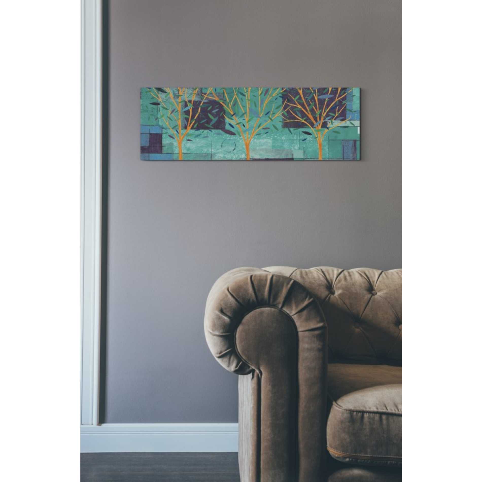 'Watercolor Forest III Peacock' by Veronique Charron, Canvas Wall Art,12 x 36