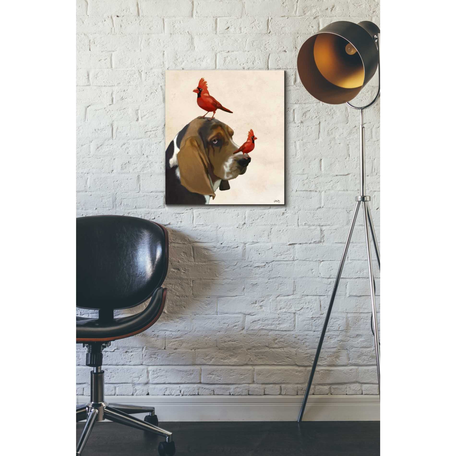 'Basset Hound and Birds' by Fab Funky Giclee Canvas Wall Art