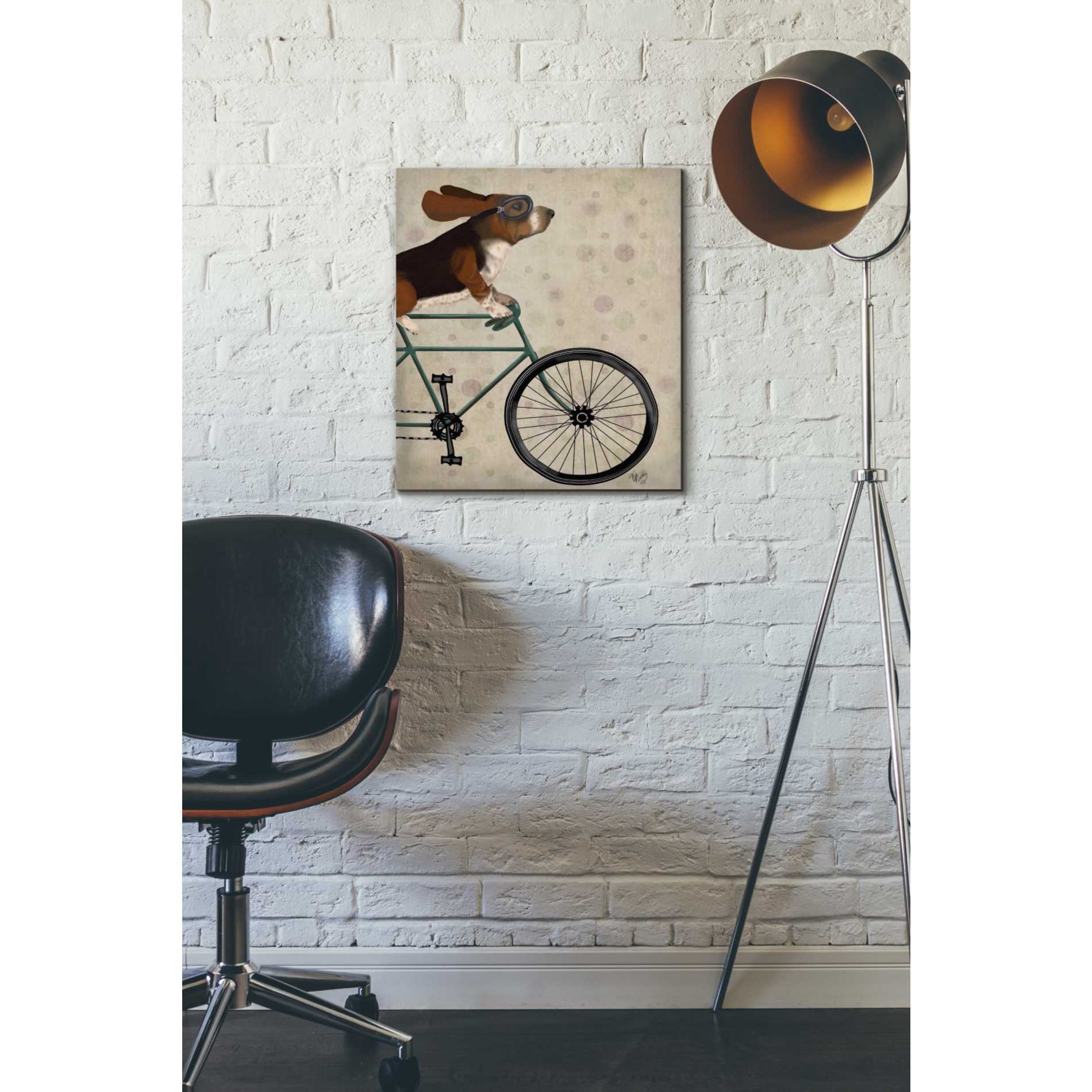 'Basset Hound on Bicycle' by Fab Funky Giclee Canvas Wall Art