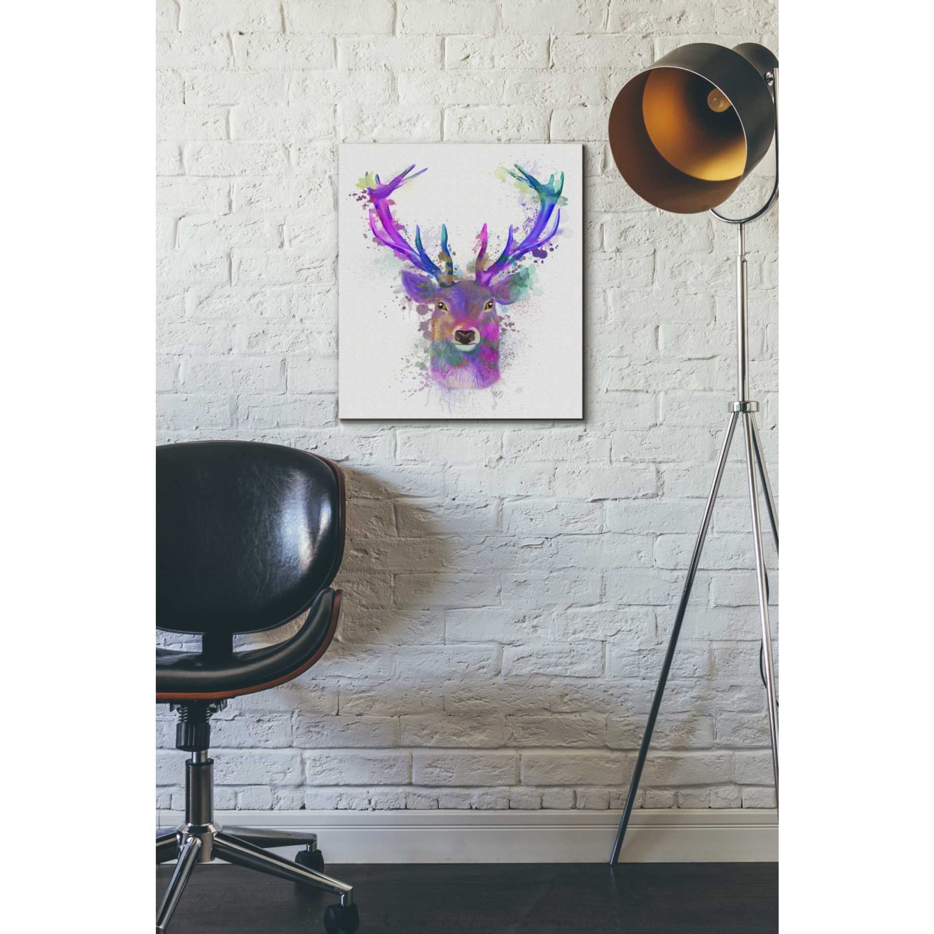 'Deer Head 1 Rainbow Splash Pink and Purple' by Fab Funky Giclee Canvas Wall Art
